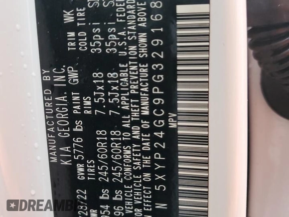 2023 Kia Telluride LX with VIN 5XYP24GC9PG329168, listed as a Copart auction lot 76594484 with Not provided miles and Salvage title. Bid and sale history available at DreamBid. Image 14.