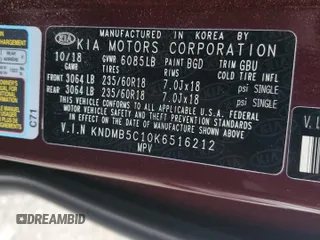 2019 Kia Sedona EX with VIN KNDMB5C10K6516212, listed as a Copart auction lot 86363854 with 67,144 mi miles and Salvage Title. Bid and sale history available at carsss.com. Image 13.