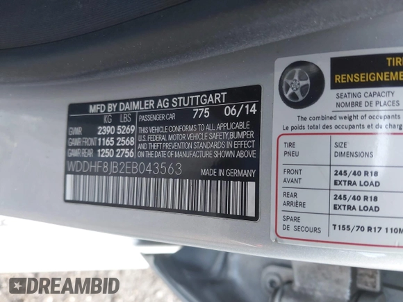 2014 Mercedes-Benz E 350 Luxury with VIN WDDHF8JB2EB043563, listed as a IAAI auction lot 41887276 with 73,003 mi miles and . Bid and sale history available at DreamBid. Image 9.