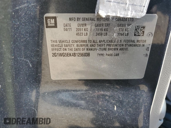 2011 Chevrolet Impala LT Fleet with VIN 2G1WG5EK4B1296038, listed as a Copart auction lot 71011434 with 135,840 mi miles and Salvage title. Bid and sale history available at DreamBid. Image 14.
