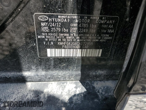 2012 Hyundai Azera z VIN KMHFG4JG4CA172955, wystawiony jako Copart lot #53270935 z przebiegiem 194 121 mil mil oraz Szkoda całkowita • Salvage title. Historia ofert i sprzedaży dostępna na DreamBid. Obrazek 12.
