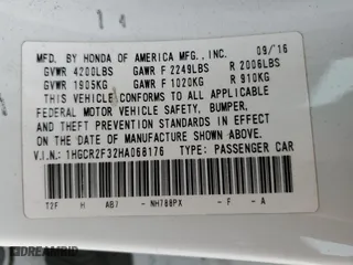 2017 Honda Accord Sedan LX with VIN 1HGCR2F32HA068176, listed as a Copart auction lot 45729335 with 129,133 mi miles and Salvage Title. Bid and sale history available at carsss.com. Image 12.