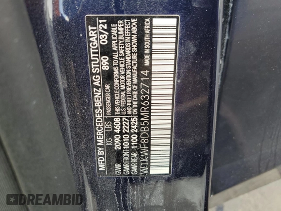 2021 Mercedes-Benz C 300 with VIN W1KWF8DB5MR632714, listed as a Copart auction lot 47728725 with 36,146 mi miles and Salvage Title. Bid and sale history available at carsss.com. Image 12.