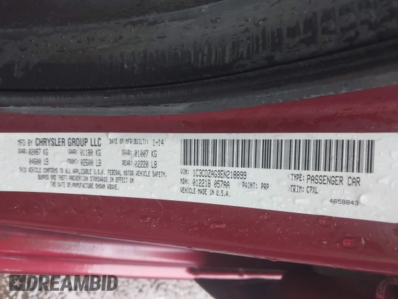 2014 Dodge Avenger SE with VIN 1C3CDZAG3EN218899, listed as a IAAI auction lot 41569599 with 158,474 mi miles. Bid and sale history available at carsss.com. Image 9.
