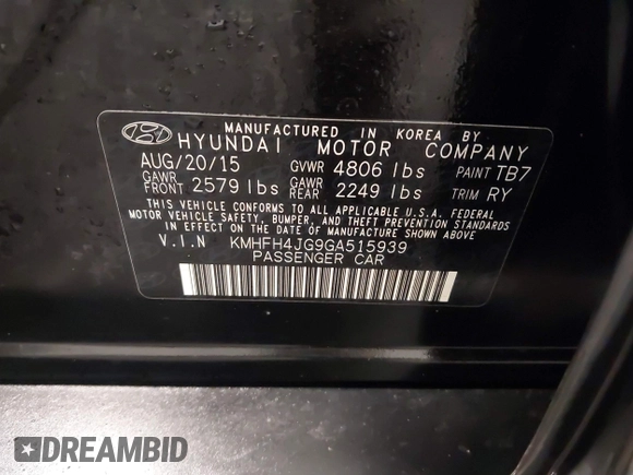 2016 Hyundai Azera Limited с VIN KMHFH4JG9GA515939, выставлен на аукционе IAAI как лот 42565103 с пробегом 105 111 миль миль и . История ставок и продаж доступна на DreamBid. Изображение 9.