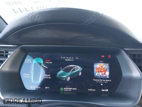 2018 Tesla Model X 75D with VIN 5YJXCDE28JF142509, listed as a IAAI auction lot 41993444 with 100,244 mi miles and . Bid and sale history available at carsss.com. Image 7.