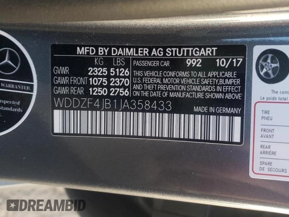 2018 Mercedes-Benz E-Class E 300 with VIN WDDZF4JB1JA358433, listed as a Copart auction lot 71467222 with 60,742 mi miles. Bid and sale history available at carsss.com. Image 15.