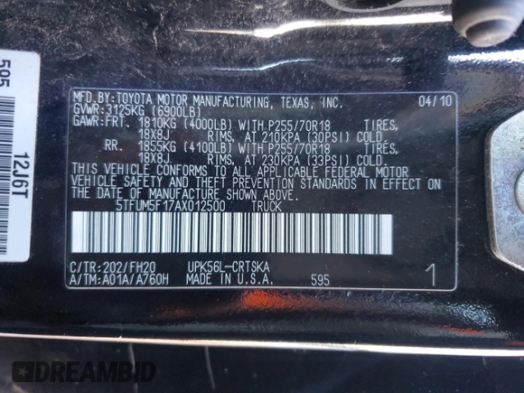 2010 Toyota Tundra 4WD Truck with VIN 5TFUM5F17AX012500, listed as a Copart auction lot 41798635 with 119,697 mi miles and Salvage Title. Bid and sale history available at carsss.com. Image 14.