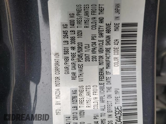 2014 Mazda CX-9 Grand Touring with VIN JM3TB2DA8E0440925, listed as a Copart auction lot 61002275 with 180,373 mi miles and Salvage title. Bid and sale history available at DreamBid. Image 13.
