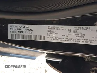2022 Ram 1500 Big Horn with VIN 1C6RREBT3NN442466, listed as a IAAI auction lot 40734114 with 22,586 mi miles and . Bid and sale history available at DreamBid. Image 9.