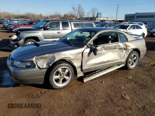 2002 Ford Mustang GT Deluxe with VIN 1FAFP42X02F222566, listed as a Copart auction lot 46365355 with 0 mi miles and Salvage Title. Bid and sale history available at carsss.com. Image 1.