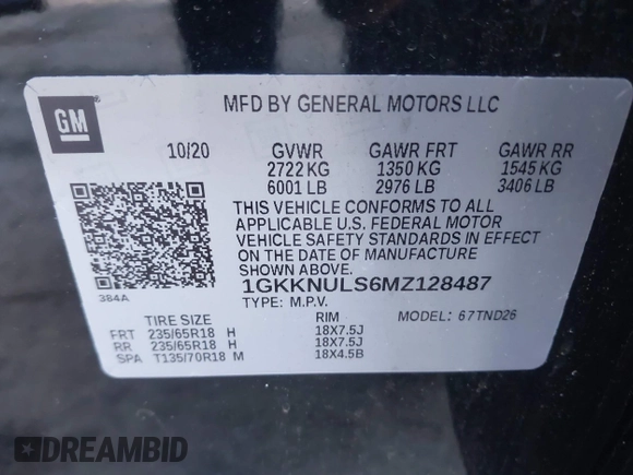 2021 GMC Acadia SLT z VIN 1GKKNULS6MZ128487, wystawiony jako IAAI lot #41918386 z przebiegiem 57 426 mil mil oraz . Historia ofert i sprzedaży dostępna na DreamBid. Obrazek 9.