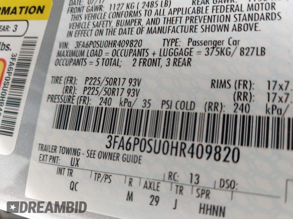 2017 Ford Fusion Titanium с VIN 3FA6P0SU0HR409820, выставлен на аукционе IAAI как лот 41919527 с пробегом 77 301 миль миль и . История ставок и продаж доступна на DreamBid. Изображение 9.