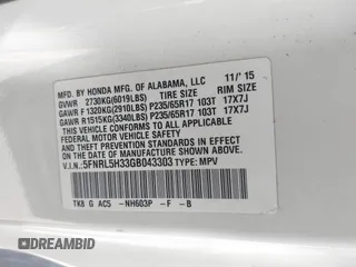 2016 Honda Odyssey SE with VIN 5FNRL5H33GB043303, listed as a IAAI auction lot 42215233 with 67,097 mi miles and . Bid and sale history available at DreamBid. Image 9.