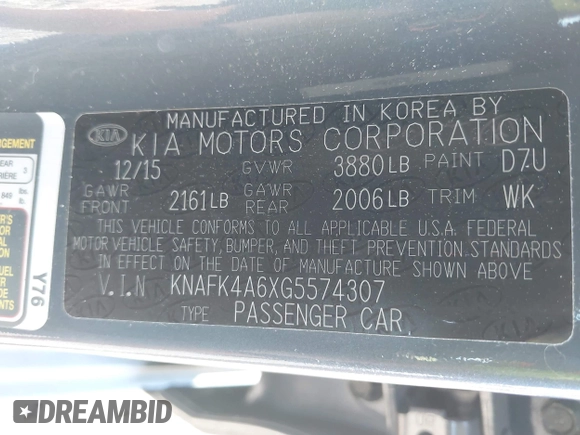 2016 Kia Forte LX with VIN KNAFK4A6XG5574307, listed as a IAAI auction lot 42078519 with 31,926 mi miles and . Bid and sale history available at carsss.com. Image 9.