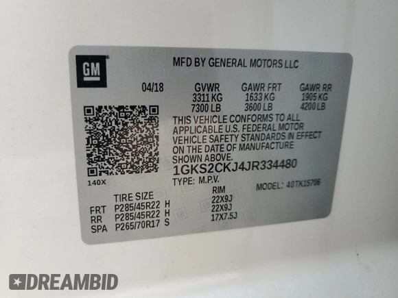 2018 GMC Yukon Denali with VIN 1GKS2CKJ4JR334480, listed as a Copart auction lot 47034435 with 84,787 mi miles and Salvage Title. Bid and sale history available at carsss.com. Image 13.