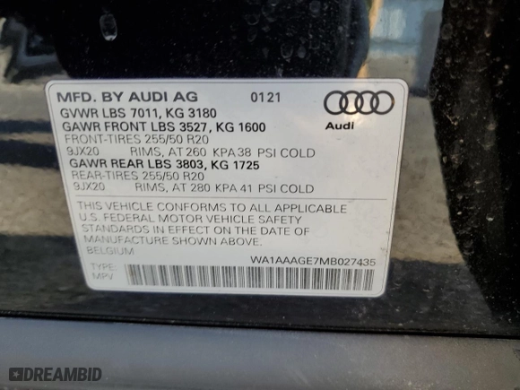 2021 Audi e-tron Premium with VIN WA1AAAGE7MB027435, listed as a Copart auction lot 73369172 with 11,095 mi miles. Bid and sale history available at carsss.com. Image 13.