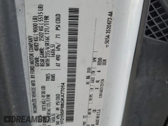 2016 Ford Transit with VIN 1FDYR5PM8GKA77014, listed as a Copart auction lot 81743573 with 195,066 mi miles and Salvage Title. Bid and sale history available at DreamBid. Image 13.