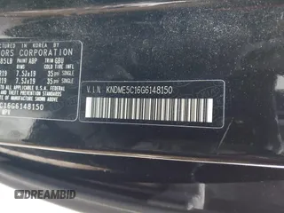2016 Kia Sedona SX-L with VIN KNDME5C16G6148150, listed as a IAAI auction lot 41744207 with 102,696 mi miles. Bid and sale history available at carsss.com. Image 9.