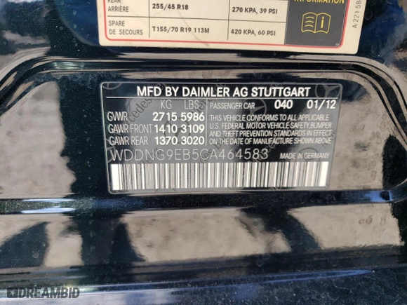 2012 Mercedes-Benz S-Class S 550 with VIN WDDNG9EB5CA464583, listed as a Copart auction lot 47369735 with 146,089 mi miles and Clean Title. Bid and sale history available at carsss.com. Image 12.