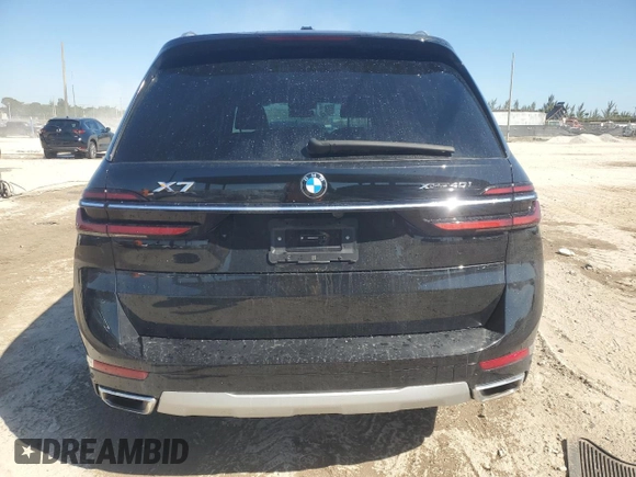 2024 BMW X7 xDrive40i with VIN 5UX23EM09R9T85217, listed as a Copart auction lot 47038835 with 0 mi miles and Salvage Title. Bid and sale history available at carsss.com. Image 6.