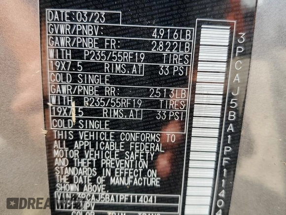 2023 Infiniti QX50 Luxe с VIN 3PCAJ5BA1PF114041, выставлен на аукционе Copart как лот 51680195 с пробегом 15 096 миль миль и Списание • Salvage title. История ставок и продаж доступна на DreamBid. Изображение 14.