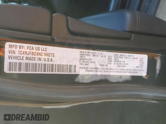 2022 Jeep Grand Cherokee WK Limited with VIN 1C4RJFBG8NC166273, listed as a Copart auction lot 82625304 with 9,367 mi miles and Salvage Title. Bid and sale history available at carsss.com. Image 13.