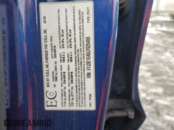 2020 Tesla Model 3 Standard Range Plus with VIN 5YJ3E1EA5LF625456, listed as a Copart auction lot 80926294 with 118,358 mi miles and Salvage Title. Bid and sale history available at DreamBid. Image 12.