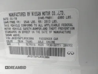 2018 Infiniti Q50 Luxe with VIN JN1EV7AP5JM363984, listed as a IAAI auction lot 42397186 with 33,113 mi miles and . Bid and sale history available at DreamBid. Image 9.