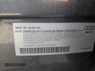 2005 Audi A4 3.2L with VIN WAUDG78E35A545002, listed as a Copart auction lot 87471044 with 148,280 mi miles and Salvage Title. Bid and sale history available at carsss.com. Image 13.