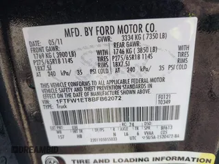 2011 Ford F-150 XLT with VIN 1FTFW1ET8BFB62072, listed as a IAAI auction lot 41960195 with 199,089 mi miles. Bid and sale history available at carsss.com. Image 9.