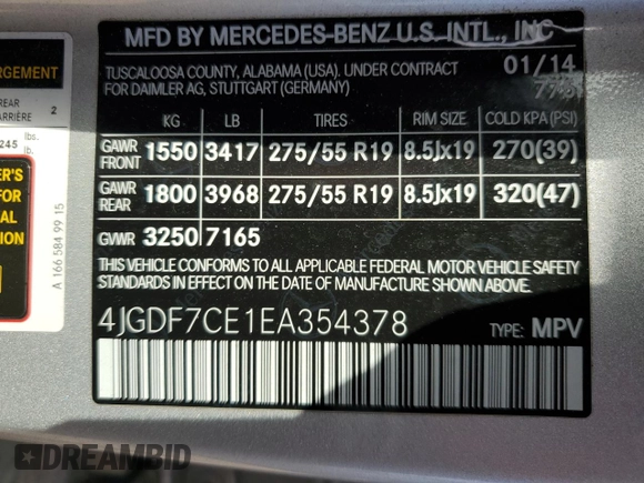2014 Mercedes-Benz GL 450 z VIN 4JGDF7CE1EA354378, wystawiony jako Copart lot #59889305 z przebiegiem 79 821 mil mil oraz Szkoda całkowita • Salvage title. Historia ofert i sprzedaży dostępna na DreamBid. Obrazek 13.