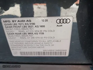 2021 Audi e-tron Chronos with VIN WA1VABGE1MB020908, listed as a IAAI auction lot 41576501 with 75,059 mi miles. Bid and sale history available at carsss.com. Image 9.