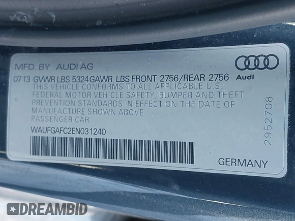 2014 Audi A6 Premium Plus z VIN WAUFGAFC2EN031240, wystawiony jako IAAI lot #41475791 z przebiegiem 68 156 mil mil oraz . Historia ofert i sprzedaży dostępna na DreamBid. Obrazek 9.