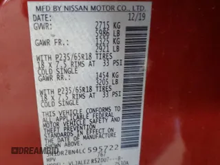 2020 Nissan Pathfinder SV with VIN 5N1DR2BN4LC595722, listed as a Copart auction lot 61621195 with 104,110 mi miles and Salvage title. Bid and sale history available at DreamBid. Image 13.