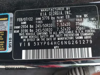 2022 Kia Telluride S with VIN 5XYP64HC6NG261279, listed as a IAAI auction lot 42240640 with 89,317 mi miles and . Bid and sale history available at DreamBid. Image 9.