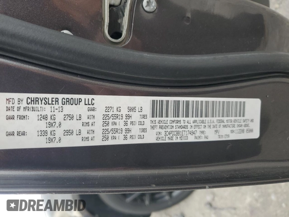 2014 Dodge Journey SXT with VIN 3C4PDCBB1ET174947, listed as a Copart auction lot 50998345 with 103,823 mi miles and Salvage Title. Bid and sale history available at carsss.com. Image 12.