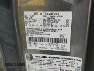 2012 Ford F-150 XL with VIN 1FTEW1CMXCFC00538, listed as a Copart auction lot 48563865 with 0 mi miles and Salvage Title. Bid and sale history available at carsss.com. Image 12.