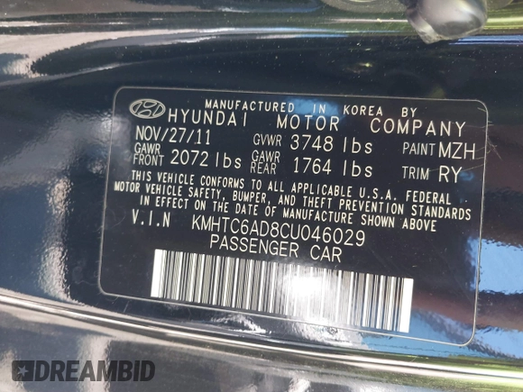 2012 Hyundai Veloster w/Black Int с VIN KMHTC6AD8CU046029, выставлен на аукционе IAAI как лот 41664151 с пробегом 163 523 миль миль и . История ставок и продаж доступна на DreamBid. Изображение 9.