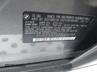 2007 BMW X5 3.0si z VIN 5UXFE43577L016195, wystawiony jako IAAI lot #42323000 z przebiegiem 88 318 mil mil oraz . Historia ofert i sprzedaży dostępna na DreamBid. Obrazek 9.