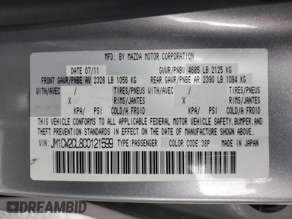 2012 Mazda 5 Touring with VIN JM1CW2CL8C0121599, listed as a Copart auction lot 50520895 with 131,948 mi miles and Salvage title. Bid and sale history available at DreamBid. Image 15.