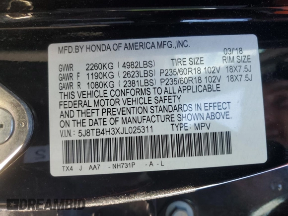 2018 Acura RDX with VIN 5J8TB4H3XJL025311, listed as a Copart auction lot 88055395 with 177,813 mi miles and Salvage Title. Bid and sale history available at carsss.com. Image 13.