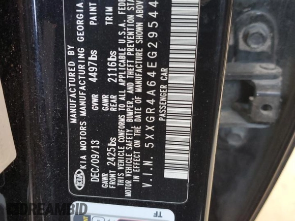 2014 Kia Optima SX Turbo with VIN 5XXGR4A64EG295446, listed as a Copart auction lot 61931635 with 142,040 mi miles and Clean title. Bid and sale history available at DreamBid. Image 12.