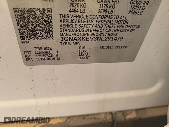 2022 Chevrolet Equinox LT z VIN 3GNAXKEV3NL291479, wystawiony jako IAAI lot #42561793 z przebiegiem 29 457 mil mil oraz . Historia ofert i sprzedaży dostępna na DreamBid. Obrazek 18.