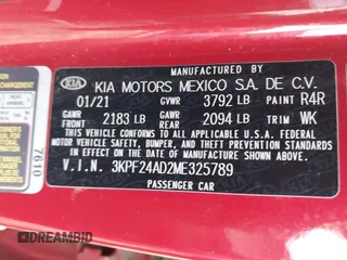 2021 Kia Forte FE with VIN 3KPF24AD2ME325789, listed as a IAAI auction lot 41847510 with 40,789 mi miles. Bid and sale history available at carsss.com. Image 9.