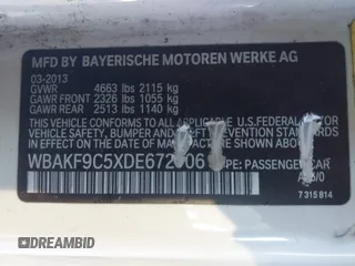 2013 BMW 3 Series 335i xDrive with VIN WBAKF9C5XDE672706, listed as a IAAI auction lot 41655252 with 166,402 mi miles and . Bid and sale history available at DreamBid. Image 9.