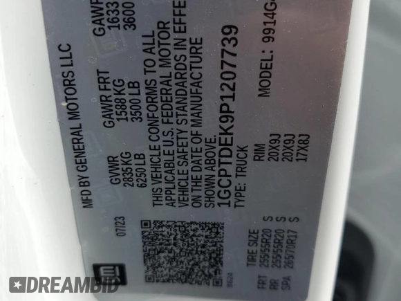 2023 Chevrolet Colorado 4WD Z71 with VIN 1GCPTDEK9P1207739, listed as a Copart auction lot 55450885 with 197 mi miles and Salvage Title. Bid and sale history available at DreamBid. Image 13.