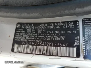 2002 BMW 3 Series 325i with VIN WBAEV33472KL73547, listed as a Copart auction lot 57667895 with 350,318 mi miles and Salvage title. Bid and sale history available at DreamBid. Image 12.