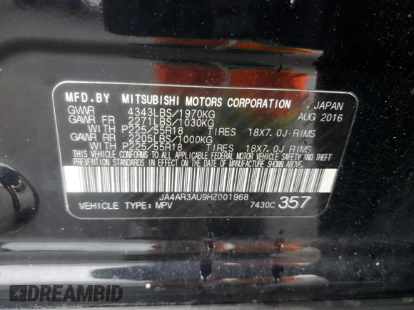 2017 Mitsubishi Outlander ES z VIN JA4AR3AU9HZ001968, wystawiony jako Copart lot #60296565 z przebiegiem 210 580 mil mil oraz Czysty tytuł • Clean title. Historia ofert i sprzedaży dostępna na DreamBid. Obrazek 13.