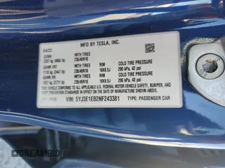 2022 Tesla Model 3 Long Range with VIN 5YJ3E1EB2NF243381, listed as a Copart auction lot 48917265 with 25,865 mi miles and Salvage Title. Bid and sale history available at DreamBid. Image 14.